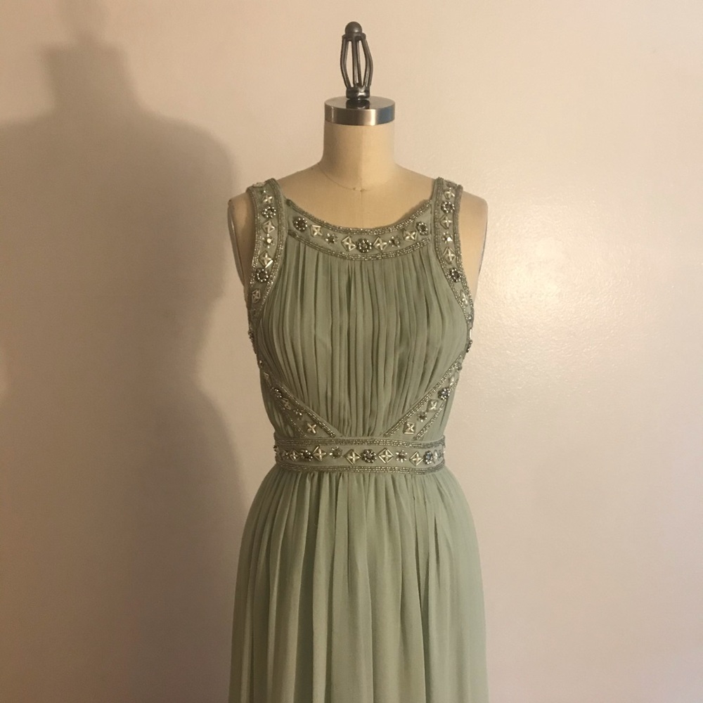 Mint chiffon beaded evening gown